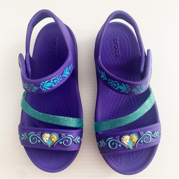Crocs Girls Disney Frozen Sandals Shoes Purple Childrens Size 12 Elsa Anna Kids - Picture 2 of 16